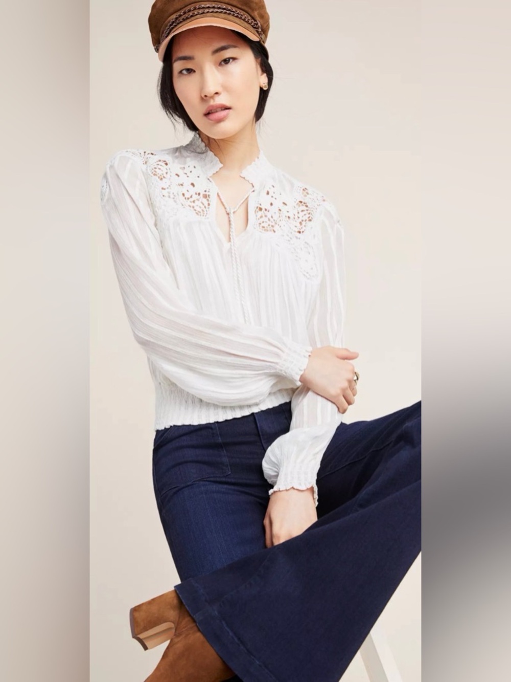 Anthropologie Moria Peasant Boho Blouse In Ivory